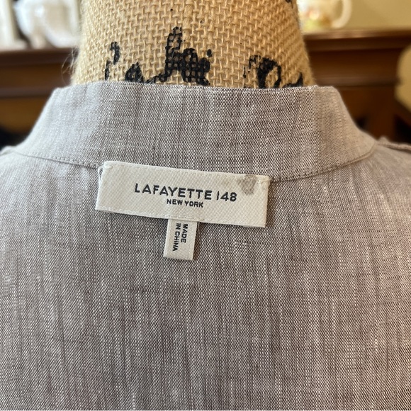 Lafayette 148 Lilo Button Down Linen Blouse in Mink Grey Melange.  Size M.  EUC. - Picture 13 of 16